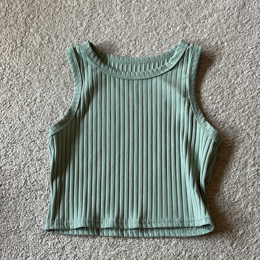 Green Ribbed Sleeveless Top